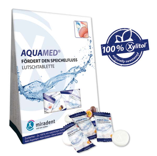 Verpakking met Aquamed droge mond snoepjes 26 stuks