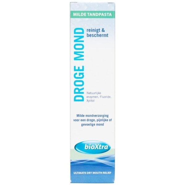 verpakking BioXtra droge mond tandpasta met Fluoride